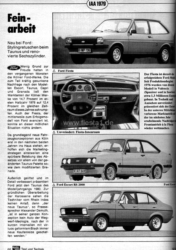 [Bild: "IAA 1979. Feinarbeit. Neu bei Ford: Stylingretuschen beim Taunus und neue Sechszylinder."]
