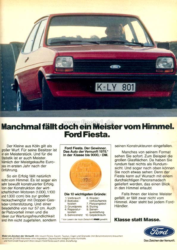 [Bild: "Manchmal f&auml;llt doch ein Meister vom Himmel. Ford Fiesta."]