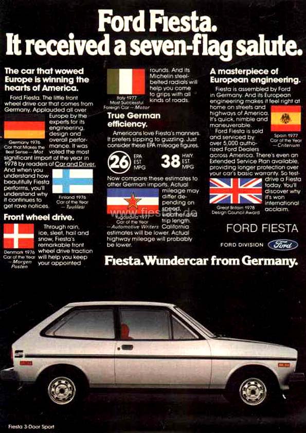 [Image: "Ford Fiesta. It received a seven-flag salute."]